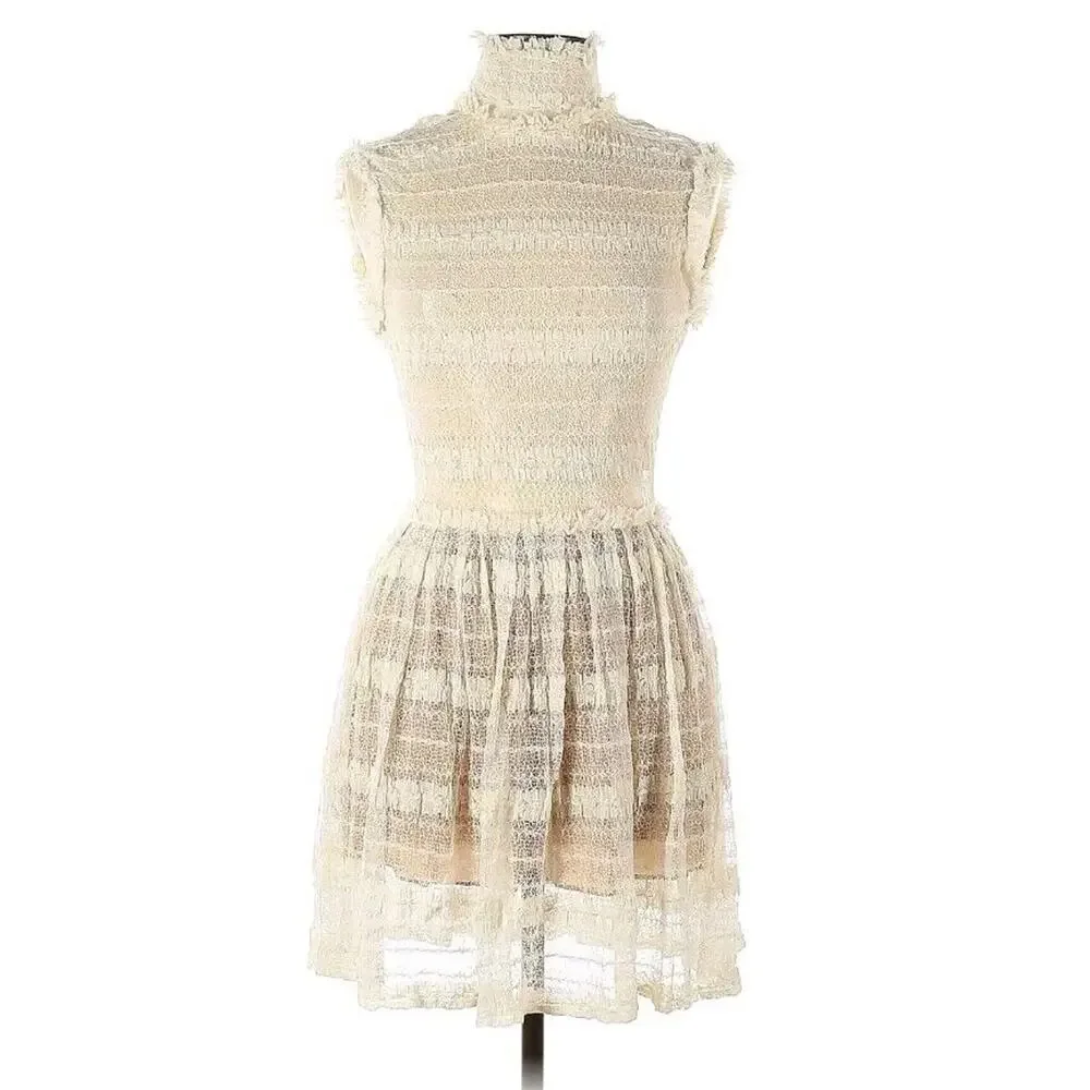 Opening Ceremony Dress Sz S Small Crochet Mesh Knit A-line High Neck Sheer (B1 - Picture 1 of 7